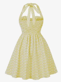 Robe d'été trapèze à rayures col halter et imprimé floral pour femme 2026