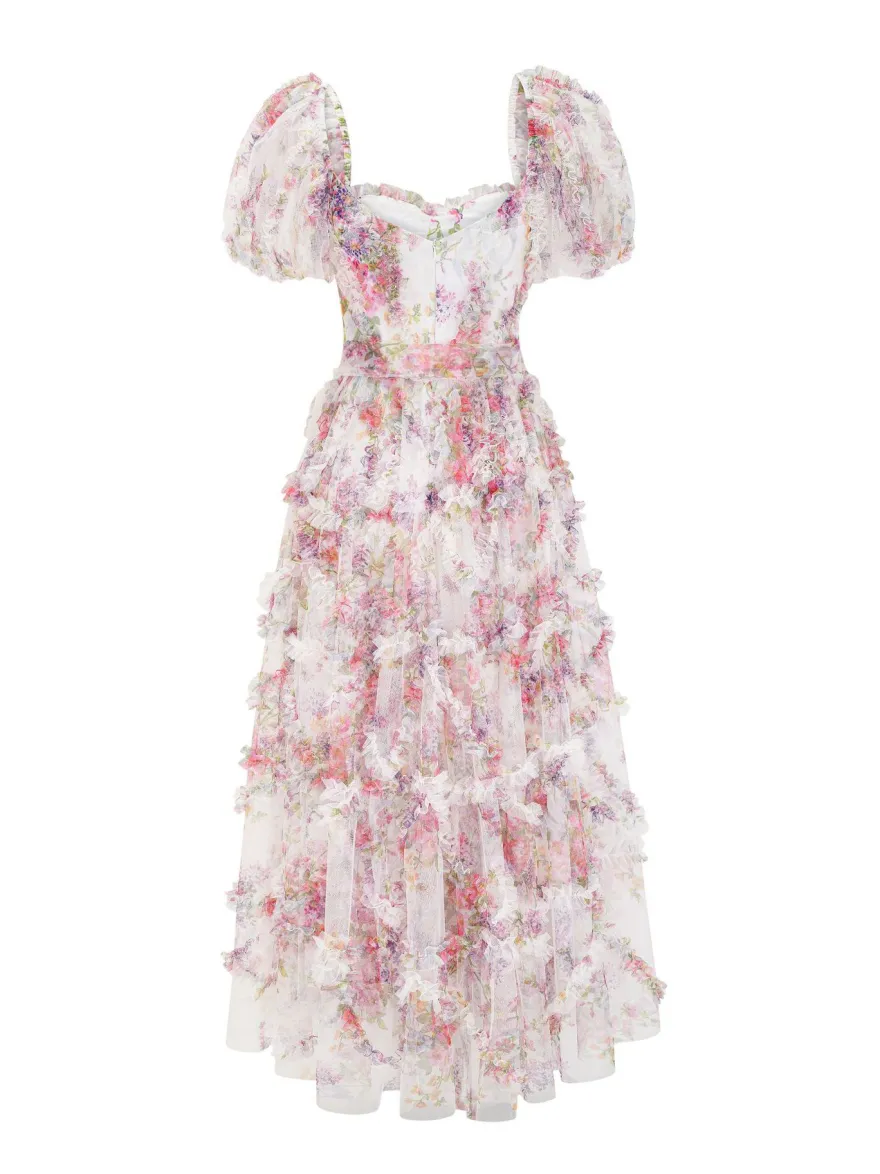 Robe Fleurie Bohème Manches Courtes Col Carré Couches Dos Nu Ceinture Automne