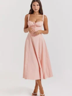 Robe fleurie Robe mi-longue Robes Imprimé floral Bretelles fendues Col Sans manches Cottagecore Été
