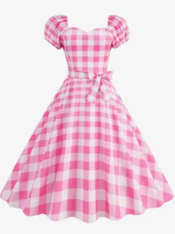 Robe Glamour rétro col en cœur manches bouffantes pois robes longues décontractées