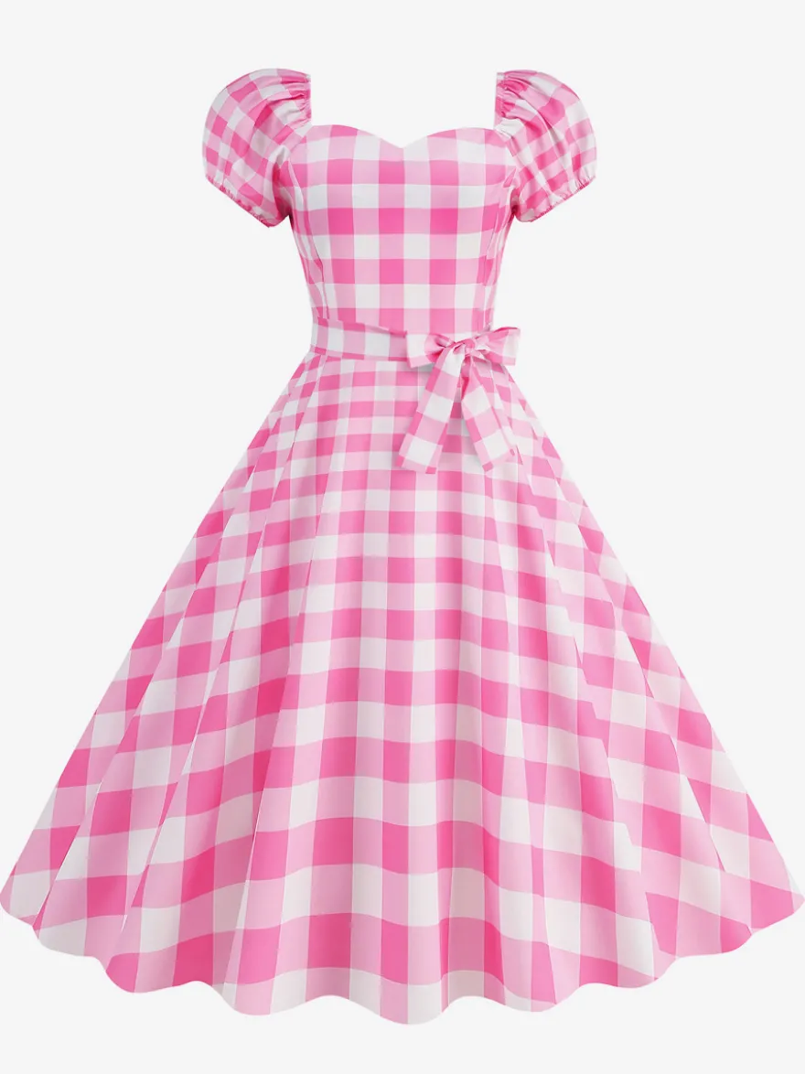 Robe Glamour rétro col en cœur manches bouffantes pois robes longues décontractées