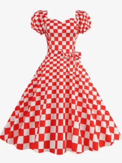 Robe Glamour rétro col en cœur manches bouffantes pois robes longues décontractées