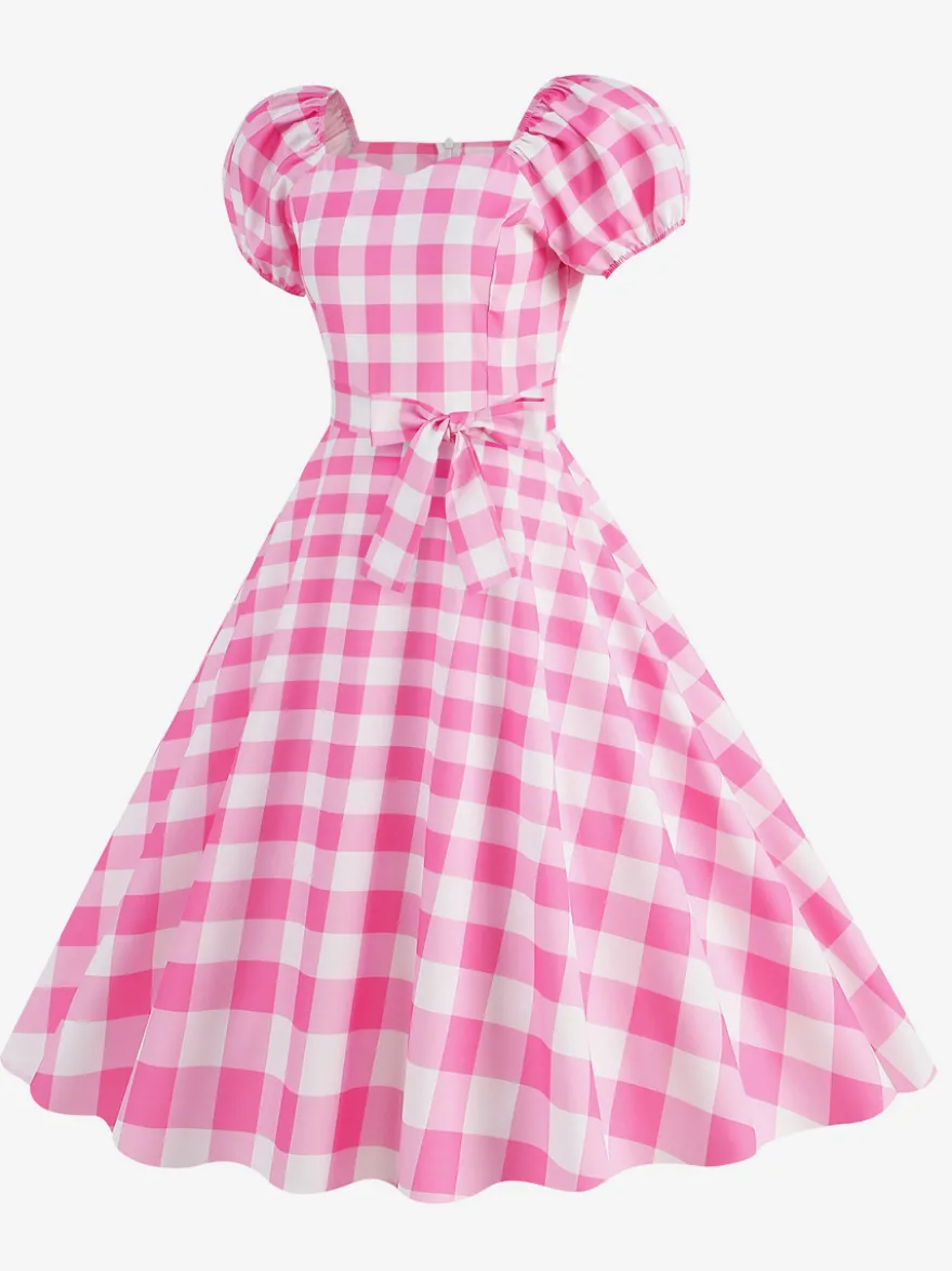 Robe Glamour rétro col en cœur manches bouffantes pois robes longues décontractées