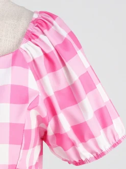 Robe Glamour rétro col en cœur manches bouffantes pois robes longues décontractées