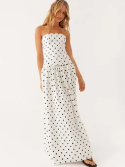 Robe longue bustier imprimée pour femme - Robe d'été bohème bandeau plissée à taille basse - Garden Party d'été 2026