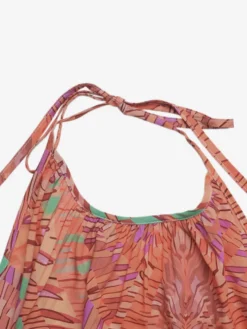Robe longue de vacances bohème orange à imprimé tropical col halter robe de plage