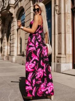 Robe longue de vacances maxi à col V sans manches imprimée style bohème