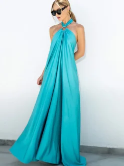 Robe longue dos nu à bretelles pour femme - Robe fluide minimaliste en satin - Idéale pour les vacances d'été et les fêtes sur la plage 2026