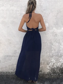 Robe longue dos nu en mousseline à imprimé floral - Robe fendue et découpée - Vacances d'été à la plage 2026