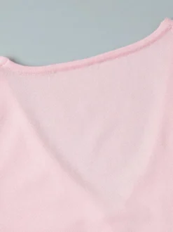 Robe longue en maille rose pâle à col V pour femme style élégant au quotidien