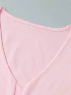 Robe longue en maille rose pâle à col V pour femme style élégant au quotidien