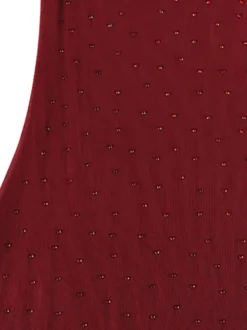 Robe longue en résille strass pour femme - Robe moulante rouge transparente à col montant et manches longues - Tenue de soirée d'été 2026
