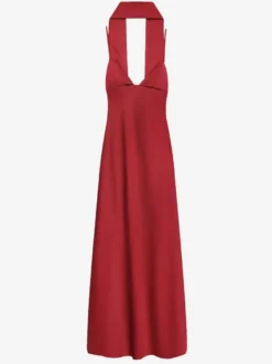Robe longue en satin blanc crème à col halter pour femme style élégant et formel