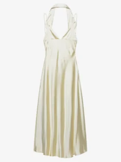 Robe longue en satin blanc crème à col halter pour femme style élégant et formel