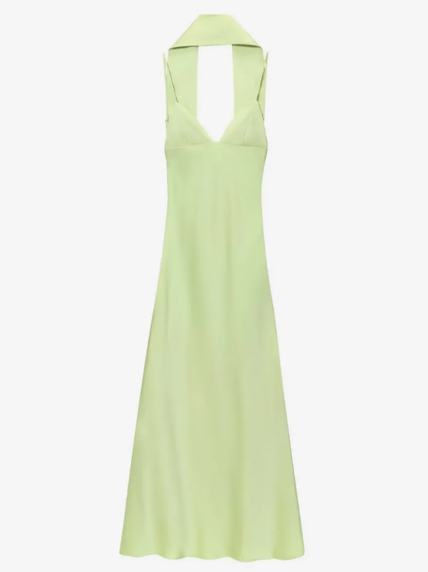 Robe longue en satin blanc crème à col halter pour femme style élégant et formel