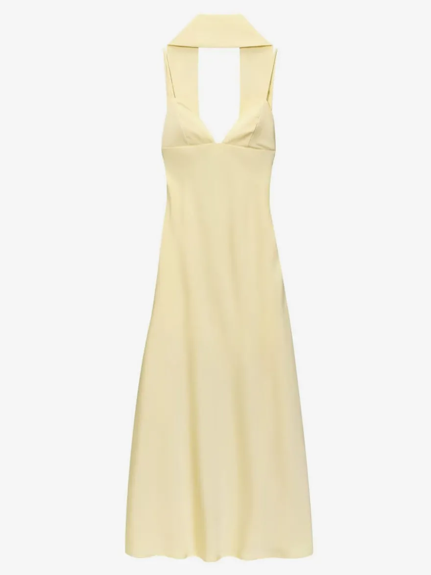 Robe longue en satin blanc crème à col halter pour femme style élégant et formel