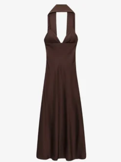 Robe longue en satin blanc crème à col halter pour femme style élégant et formel