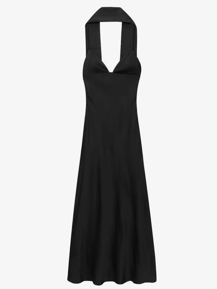 Robe longue en satin blanc crème à col halter pour femme style élégant et formel