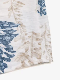 Robe longue maxi à imprimé feuilles blanches et bleues pour femme col carré manches à volants smockées et superposées robe d'été décontractée