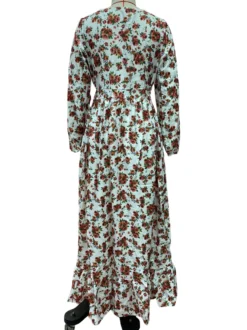 Robe longue maxi à manches longues et imprimé floral - Robe rose bohème fluide à col en V et volants - Idéale pour les vacances de printemps à la plage (2026)
