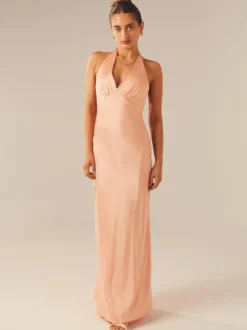 Robe longue maxi minimaliste dos nu à col V profond pour femme - Robe longue sans manches - Soirée cocktail d'été 2026