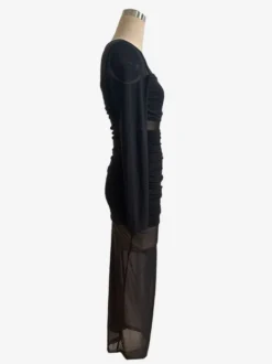 Robe longue moulante à manches longues et empiècements en maille froncée pour femme 2026