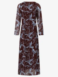 Robe longue moulante rétro à manches longues et imprimé floral coupe ajustée collection 2026