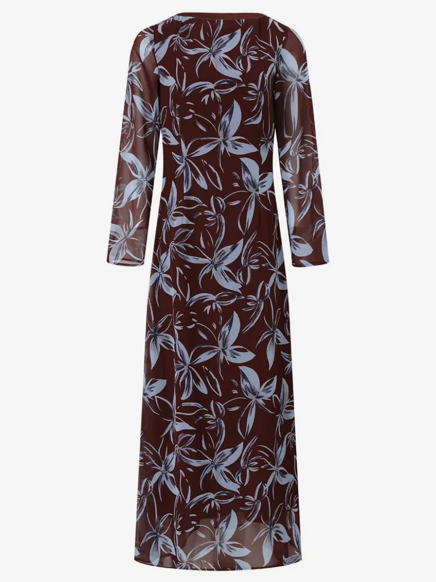 Robe longue moulante rétro à manches longues et imprimé floral coupe ajustée collection 2026