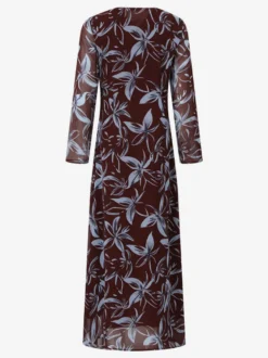 Robe longue moulante rétro à manches longues et imprimé floral coupe ajustée collection 2026