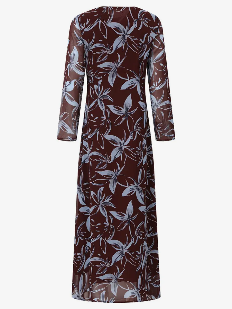 Robe longue moulante rétro à manches longues et imprimé floral coupe ajustée collection 2026