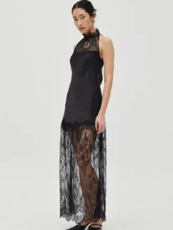 Robe longue noire sans manches à col rond bicolore Daily Dresses pour femme