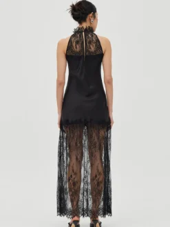 Robe longue noire sans manches à col rond bicolore Daily Dresses pour femme