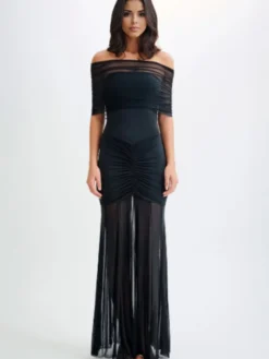 Robe longue plissée à épaules dénudées robe de soirée semi-formelle transparente pour femmes 2026