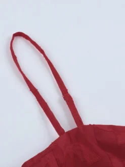 Robe longue rouge à imprimé floral jacquard pour femme - Robe nuisette romantique et ajustée - Tenues d'été pour un rendez-vous galant 2026