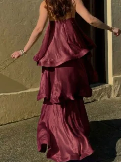 Robe longue sans manches à bretelles décolleté sexy style bohème jaune pour une soirée en amoureux