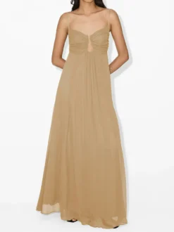Robe longue sexy à découpes pour femme - Robe d'été bohème fluide à bretelles spaghetti et buste froncé - Idéale pour les vacances d'été à la plage 2026