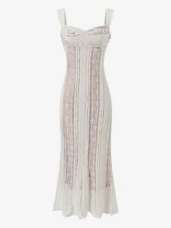 Robe longue sirène sans manches en dentelle avec bustier pour femme 2026