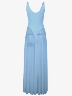 Robe longue transparente pour femme - Body sexy en maille patchwork à col V - Robe fluide - Été Beach Club 2026
