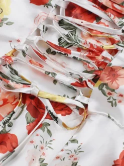Robe longue vintage à imprimé floral pour femme col carré manches bouffantes dos lacé coupe trapèze