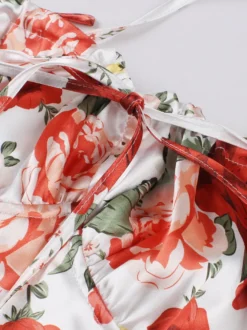 Robe longue vintage à imprimé floral pour femme col carré manches bouffantes dos lacé coupe trapèze