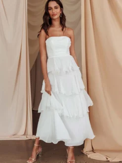 Robe longue à volants étagés pour femme - Robe tube trapèze sans manches à plusieurs épaisseurs - Idéale pour les invités aux mariages d'été 2026