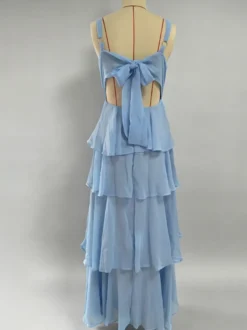 Robe longue à volants étagés pour femme - Fairycore col carré dos nu coupe trapèze - Invitée à un mariage d'été à la plage 2026