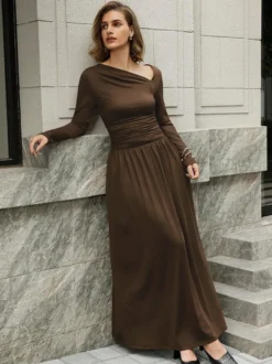 Robe maxi asymétrique à manches longues pour femme 2026