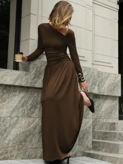 Robe maxi asymétrique à manches longues pour femme 2026