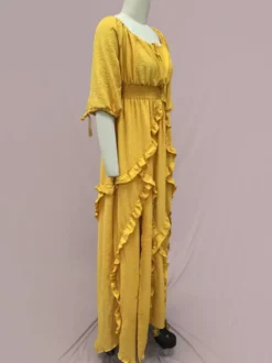 Robe maxi bohème à col carré pour femme - Robe longue fluide à manches trois-quarts ourlet à volants étagés et smocks - Collection été plage 2026
