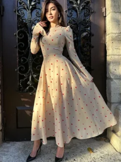 Robe maxi décontractée à imprimé triangle col rond et manches longues