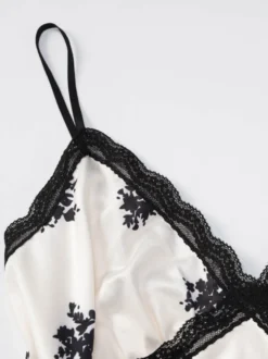 Robe maxi imprimée abricot en dentelle sans manches à col V pour femme