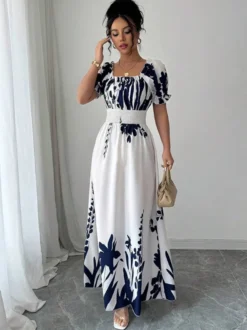 Robe maxi à imprimé floral et col carré pour femme élégante et parfaite pour l'été