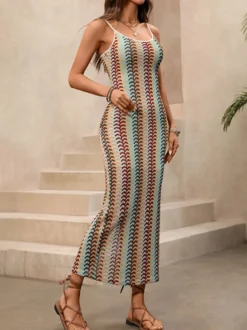 Robe maxi sans manches à motifs rétro bohèmes idéale pour l'été confortable et élégante par temps chaud.