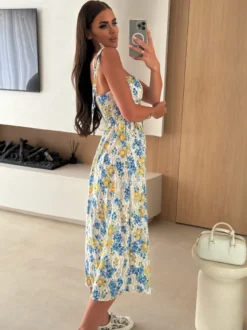 Robe midi bustier à motif floral et fruité parfaite pour les sorties décontractées